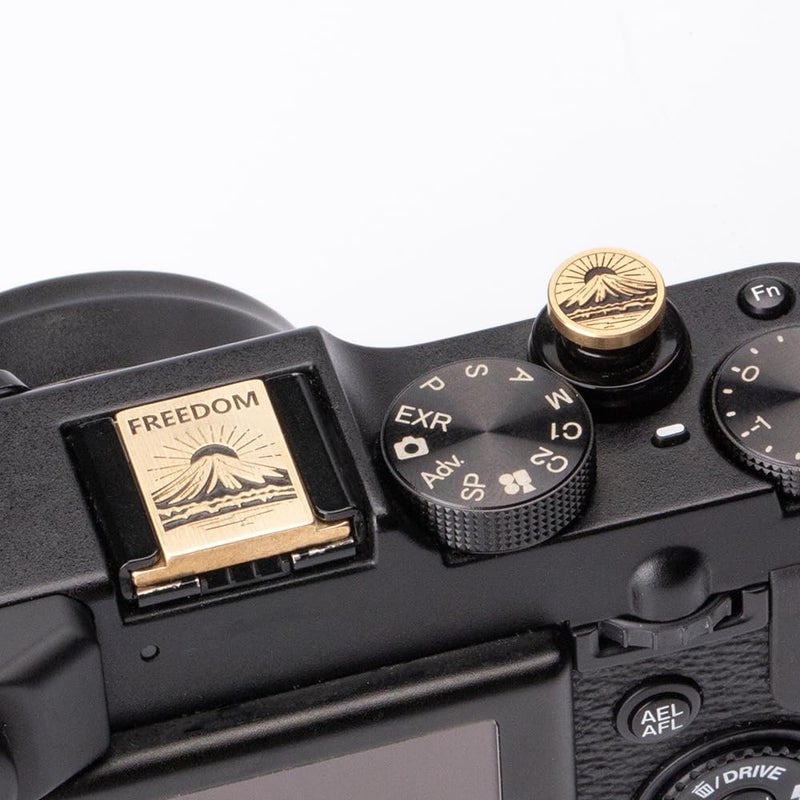 DBZZ Mountain Sunrise Pattern Camera Metal Hot Shoe Cover Shutter Buttons Set for Fujifilm X100VI XT30 Xpro2 Xpro1 XT3 XT4 XT5 (Copper Alloy-Set) - Image 3